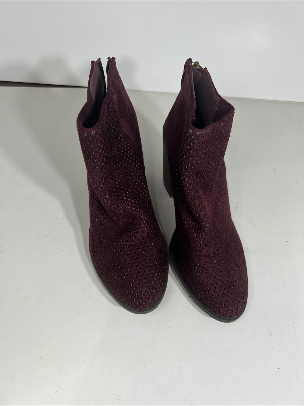 Cityclassified Burgundy Suede Perforated Ankle Booties